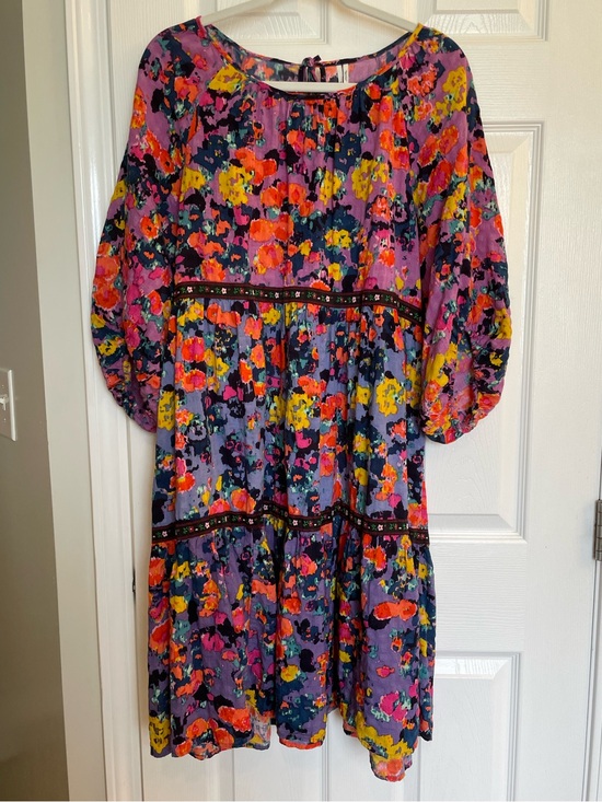 Anthropologie Dresses & Skirts - Anthropologie Purple Floral Tie-Back Blouse with Pink and Orange Accents